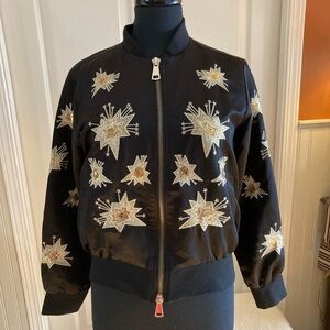 Zara Black Bomber Jacket with Gold Star Embroidery